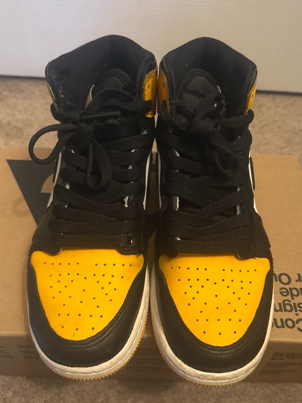 Air Jordan 1s Black & Yellow Kids High-Top Sneakers